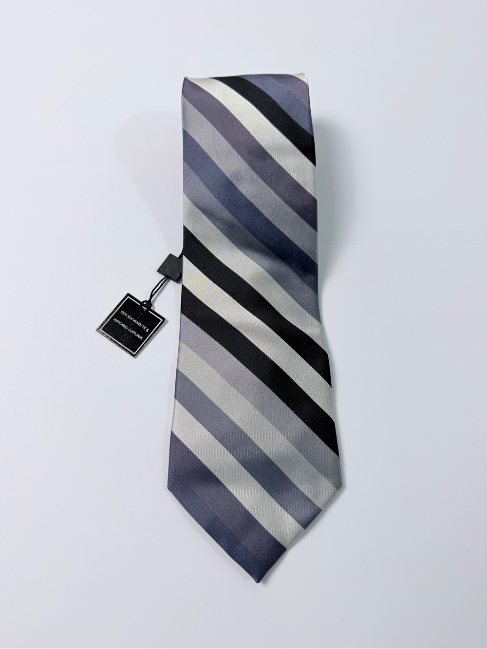 Windham Pointe 100% Silk Necktie Gray Black Silver Striped Men’s Tie Handmade